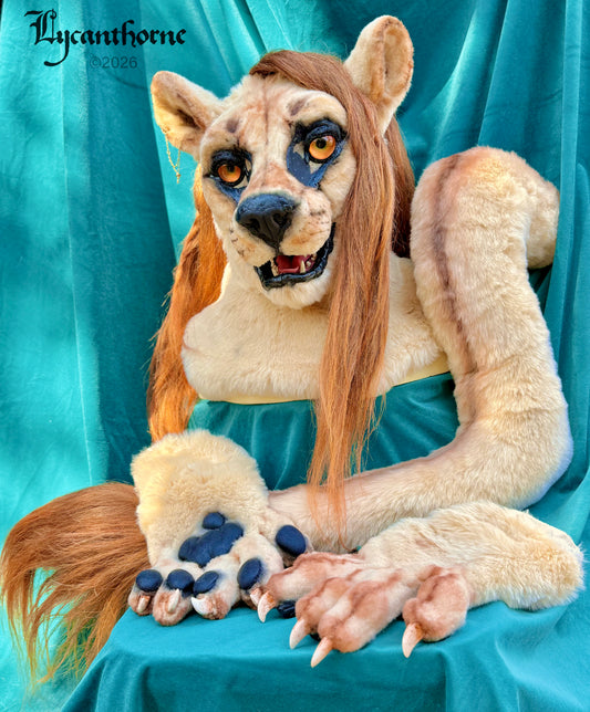 Realistic Fantasy Lady Lioness Costume/Fursuit Partial - includes Head, Paws, and Tail